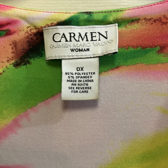 Carmen Marc Valvo Short-sleeve Tropical Print Surplice Neckline Size 0X - Picture 4 of 6